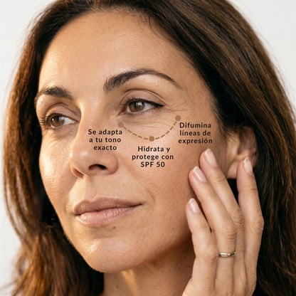 Quítate 5 Años de encima con cada aplicación | Base Inteligente 4 en 1 - con SPF 50 Mineral