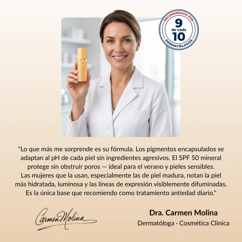 Quítate 5 Años de encima con cada aplicación | Base Inteligente 4 en 1 - con SPF 50 Mineral