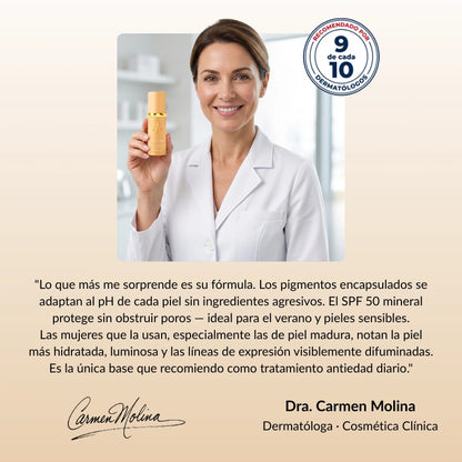 Quítate 5 Años de encima con cada aplicación | Base Inteligente 4 en 1 - con SPF 50 Mineral