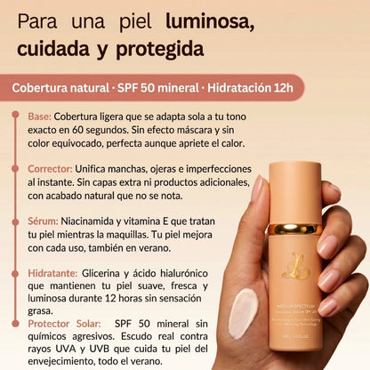 La Única Base que Aguanta el Calor Español | Base Inteligente 4 en 1 con SPF 50 Mineral